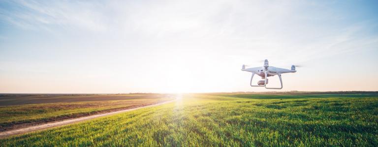 drone copter over field