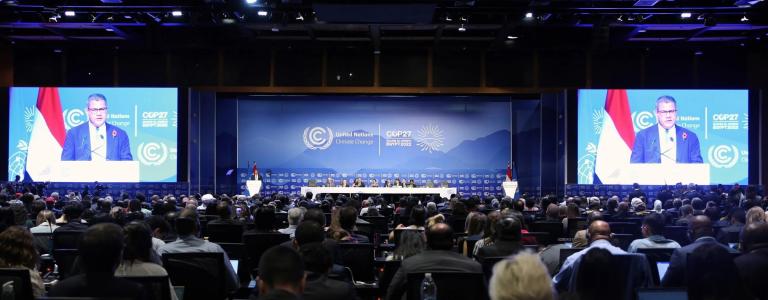 Opening plenary of COP 27 in Egypt, with Alok Sharma speaking