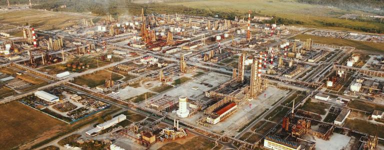 An aerial view of a refinery.