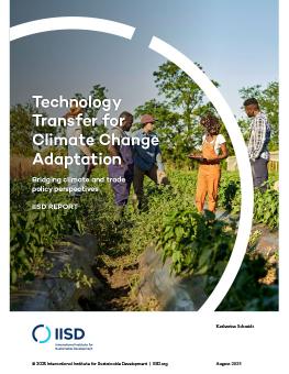 Technology Transfer for Climate Change Adaptation report cover showing several people talking in a field.