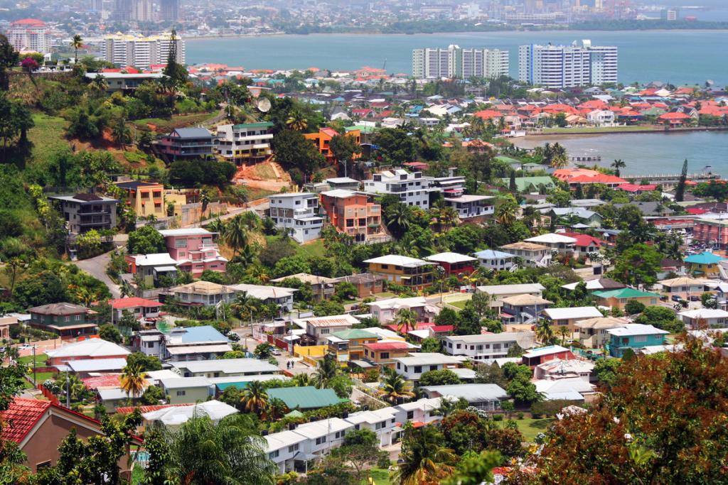 An aerial view of the Port of Spain, Trinidad and Tobago