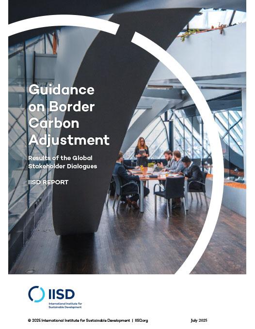 Guidance on Border Carbon Adjustment report cover showing a distant shot of people meeting at a table in a room full of windows.